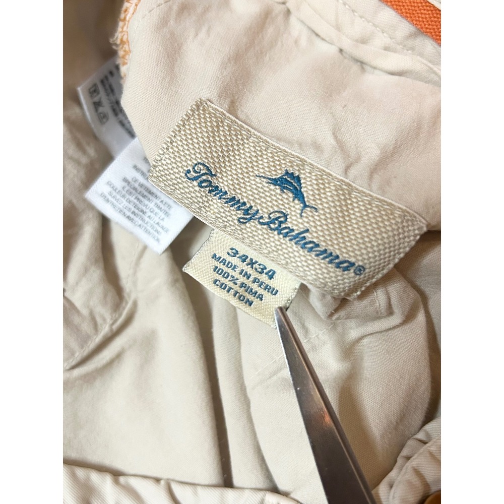 Tommy Bahama Boracay Chino Pants Mens 34x34 Beige 100% Pima Cotton Flat Front - Picture 2 of 11